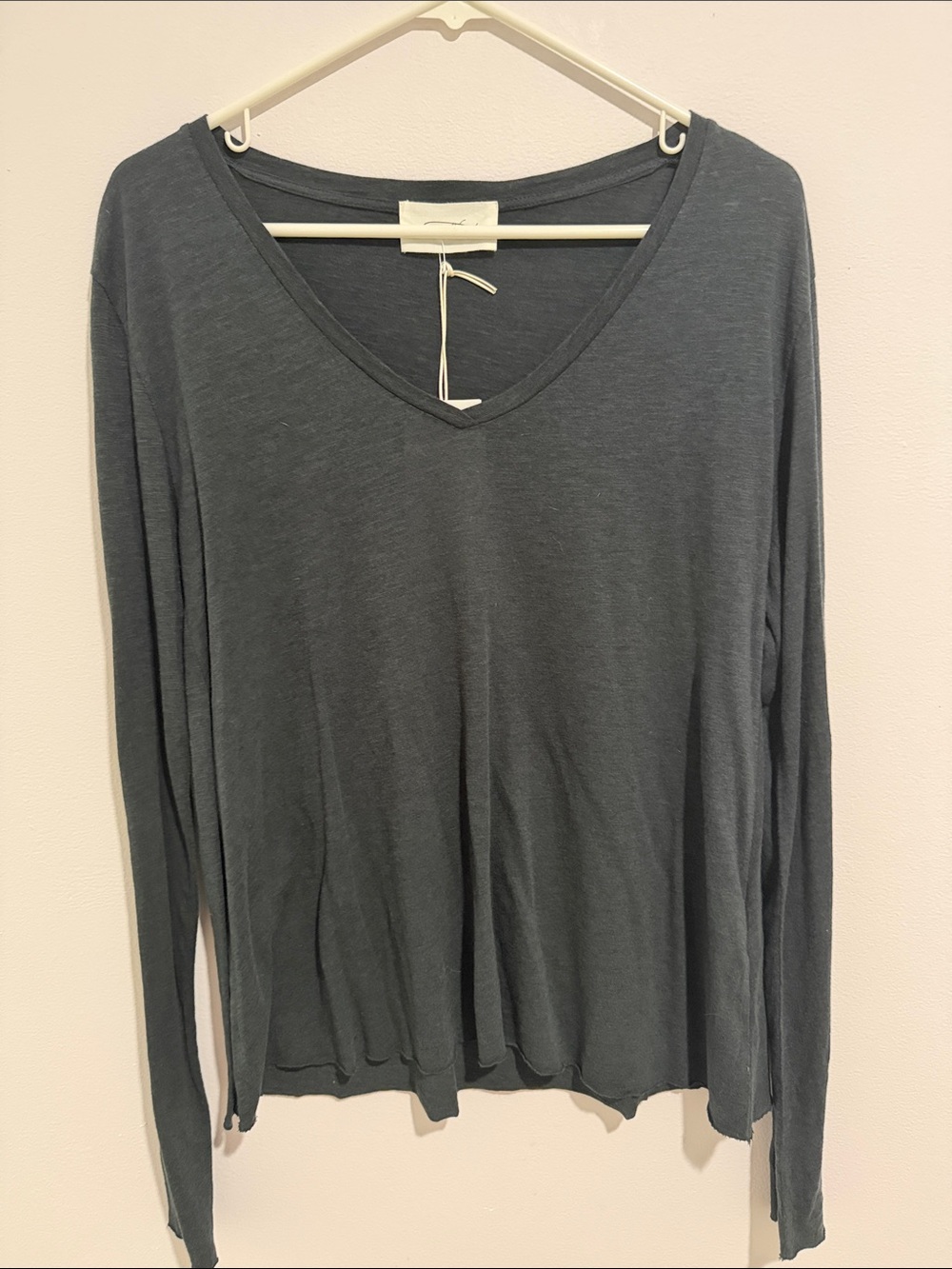 American Vintage Slate Gray V-Neck Long Sleeve Tee